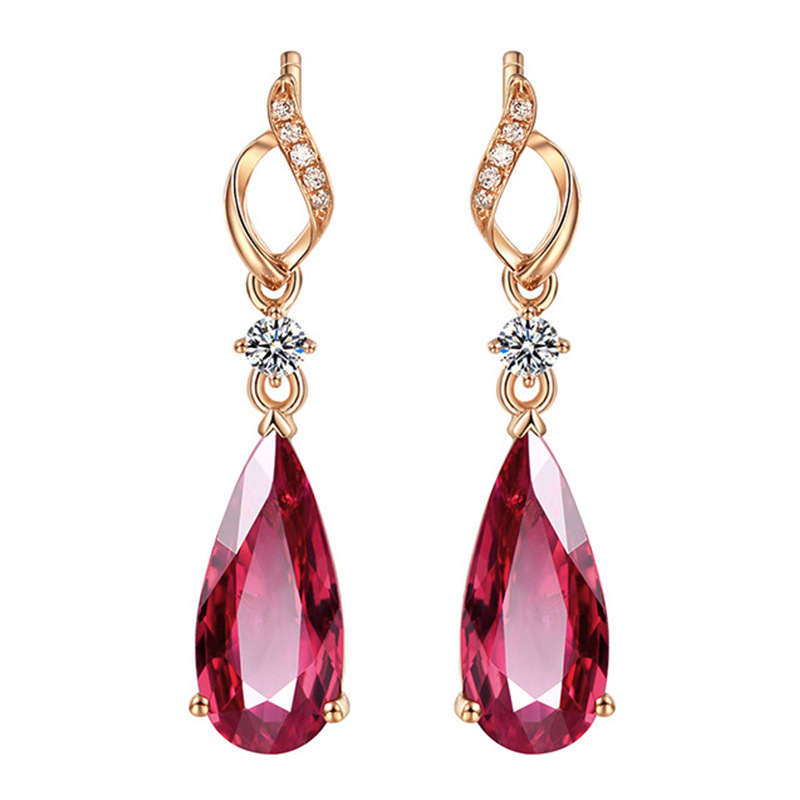 Rose Gold Red Crystal Drop-shaped Ruby Bracelet Ring Earrings Tourmaline Clavicle Chain Set display picture 3