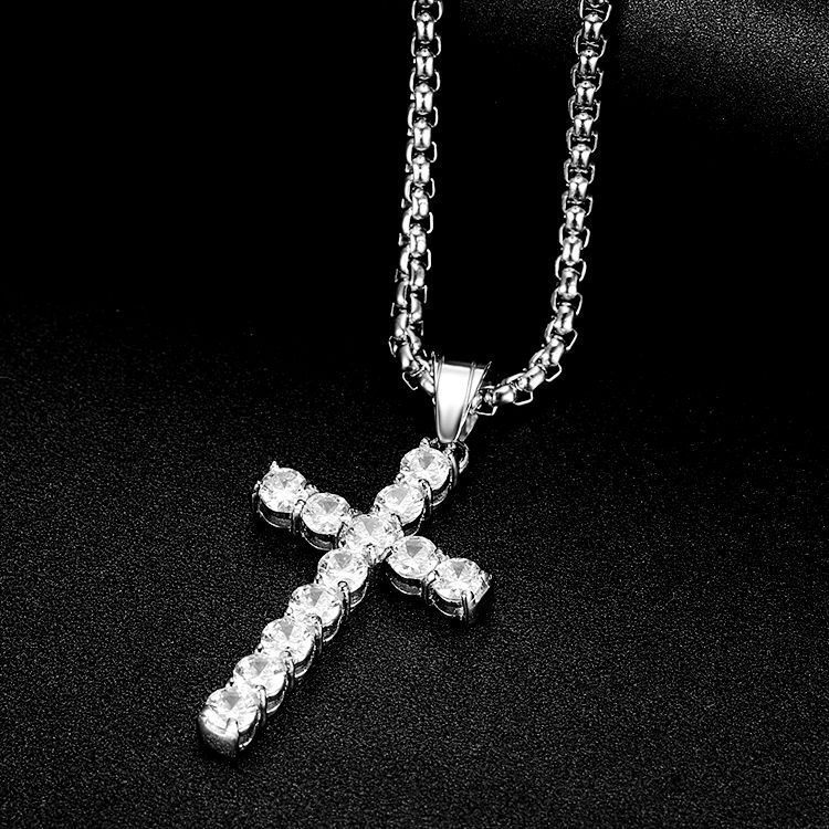 Hip-hop Cross Titanium Steel Plating Inlay Artificial Gemstones Unisex Pendant Necklace display picture 1