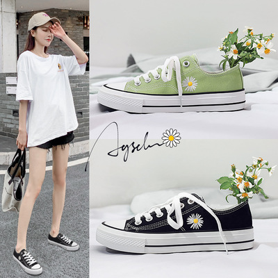 奥古狮登帆布鞋女夏季新款浅口小雏菊休闲鞋潮网红爆款鞋一件代发
