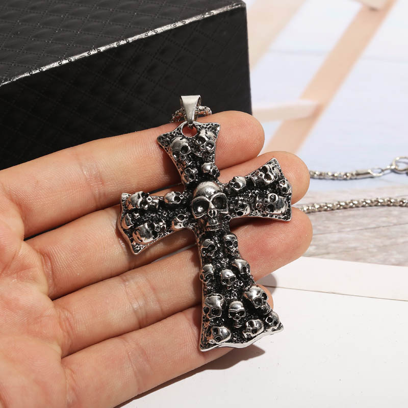 box chain Chain Type Street, Bar Occasion Alloy Material Hip-Hop Punk Cross Skull Alloy Box Chain Pendant Necklaces Wholesale
