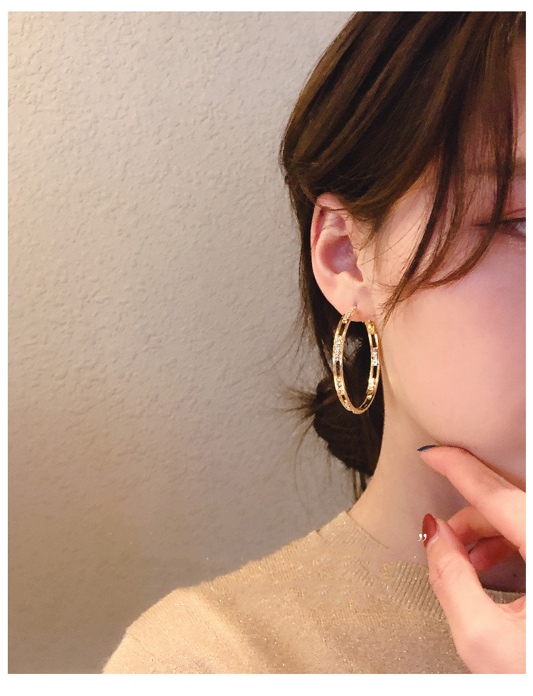 10g Weight 1 Pair Retro Solid Color Inlay Alloy Rhinestones Hoop Earrings