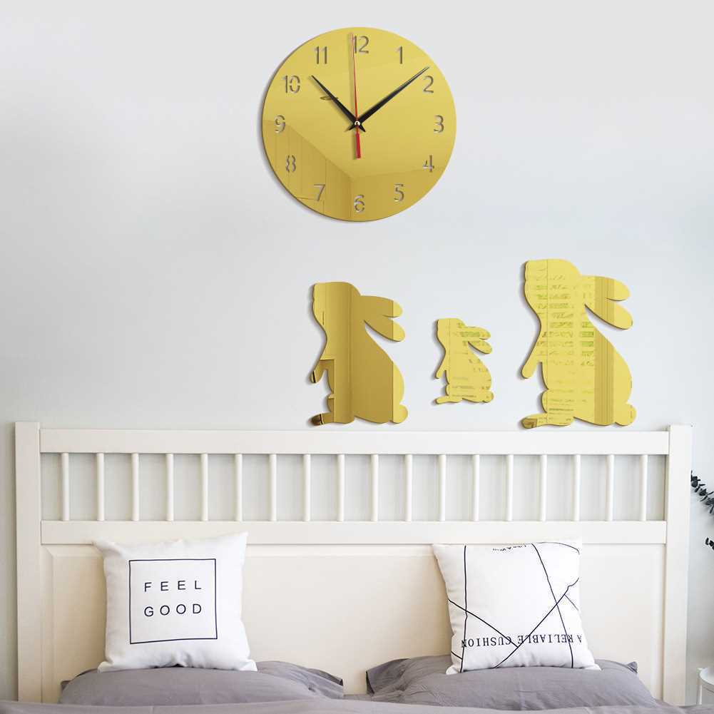 創意玉兔望月亞克力時尚靜音挂鍾客廳裝飾簡約大方牆鍾壁鍾