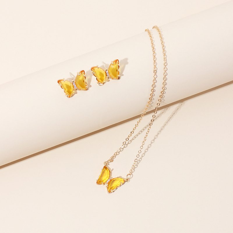 Simple Nuevo Oro Simple Diamante Acrílico Sen Mariposa Colgante Aretes Collar Cadena De Clavícula Conjunto display picture 24