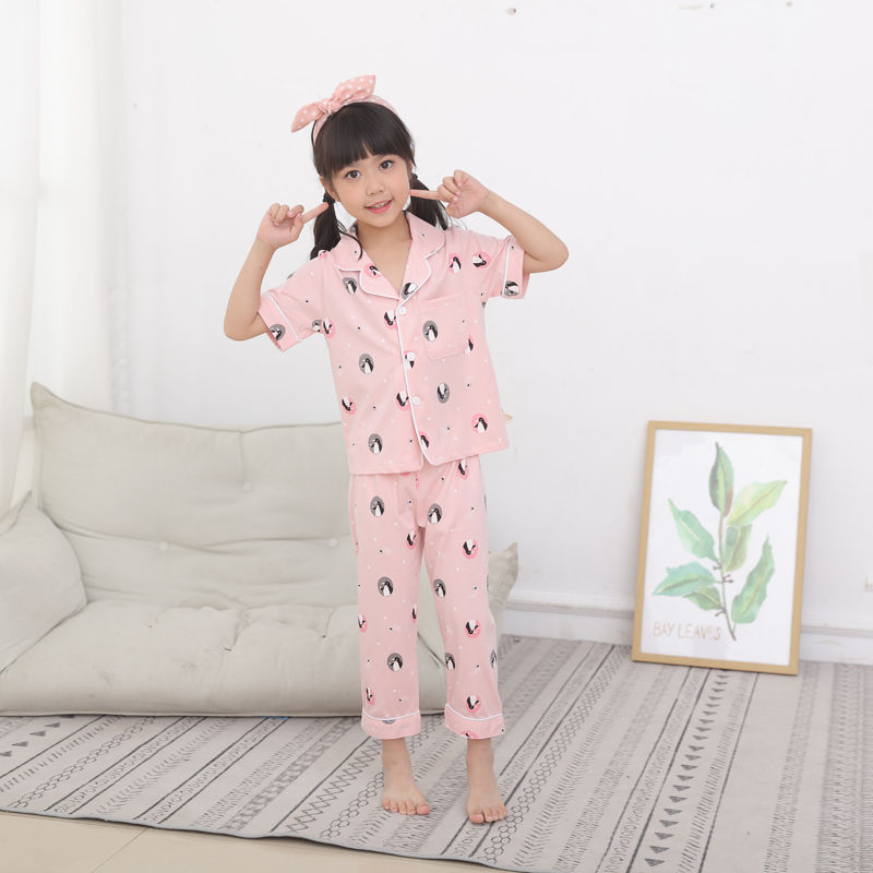 children pajamas girl Thin section Pyjamas suit Short sleeved Boy pajamas Children printing fashion Air conditioning service