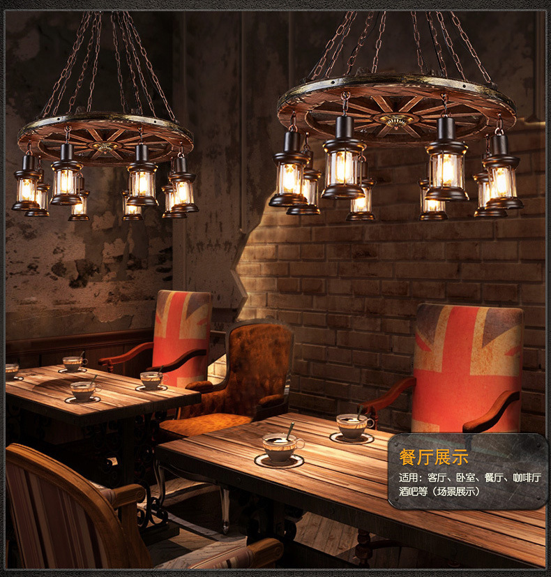跨境美式复古餐厅吊灯仿船木头灯具工业风创意火锅店酒吧loft灯具-阿里巴巴