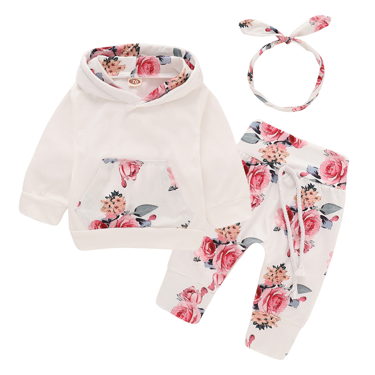 136g Weight Long Sleeve Sleeve Length Cotton Fabric Type Fashion Color Block Flower Cotton Girls Clothing Sets