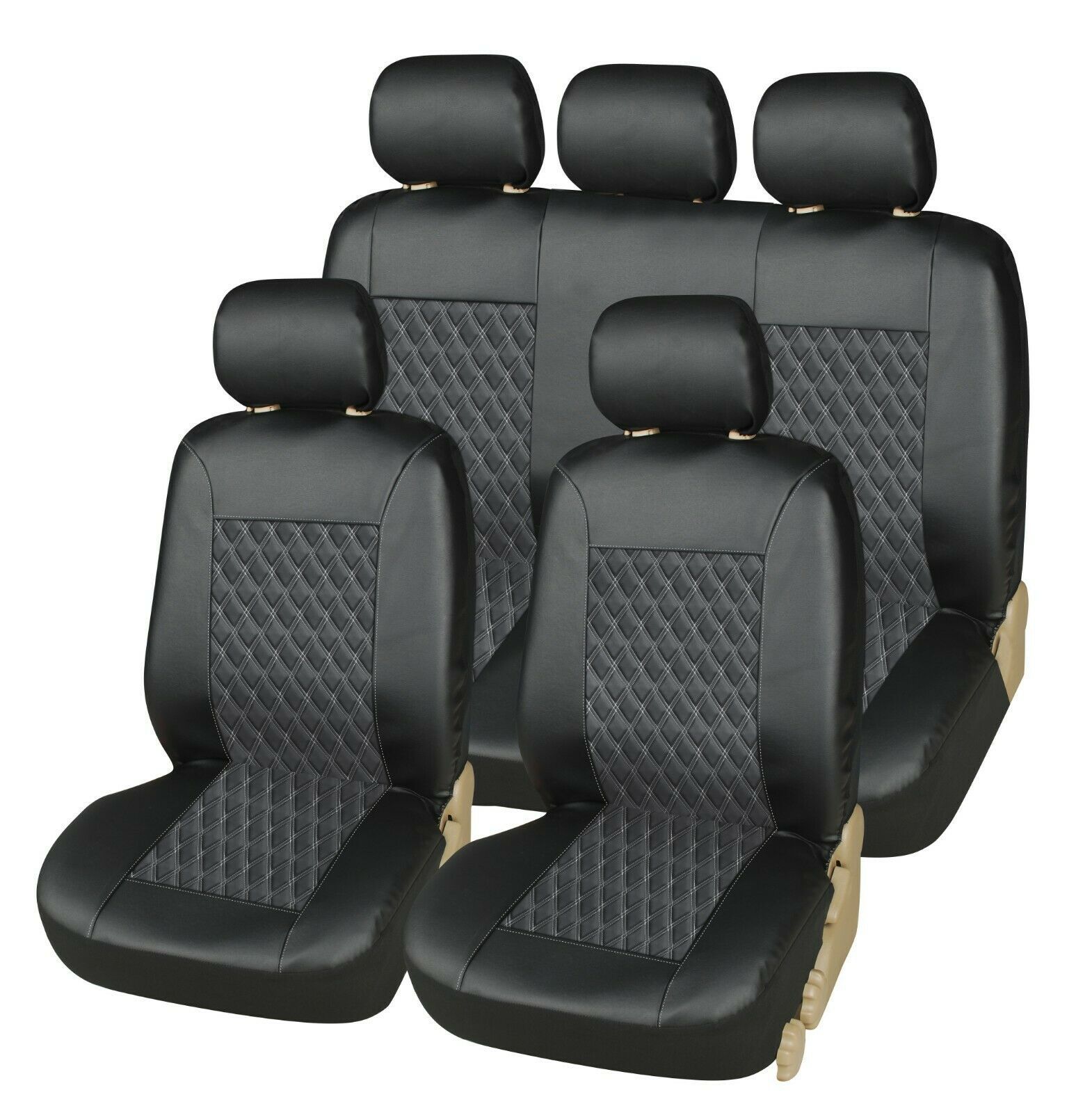 Amazon Mexico Pu Leather Export Universal Car Seat Cover Black 9-Piece Set Double-Line Quilted Embroidery Leather Temu