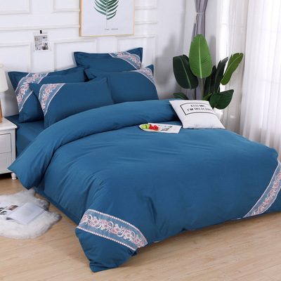 纯棉四件套纯色网红简约斜纹春夏全棉北欧床上用品床单4件套13372|ms