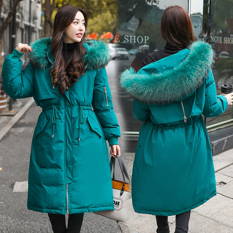 2020加肥加大胖mm特大码250斤貉子毛领连帽羽绒服加厚外套女176|ru