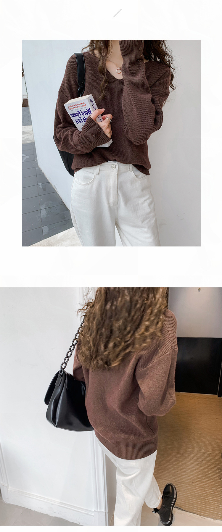 315g Weight Long Sleeve Sleeve Length Pullovers Placket Type Regular Sleeve Sleeve Type Cotton, Polyester Fabric Type Ordinary Model (50cm <Length ≤ 65cm) Top Length Pullovers, Sweater Tops Type V Neck Neckline Loose Fit Type Solid Color Pattern Women's Gender Temperament Commuter, Commute style Style Printing, Collage Stitching Craft Fashionable Loose Long Sleeve V-Neck Knitwear Casual Base Layer Sweater Women's Comfortable Autumn Winter Leisure Knitted Top 15