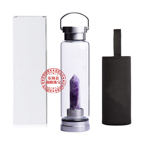 Natural crystal hexagonal single pointed column energy stone water bottle glass sports water cup kettle new product cross-border hot selling
