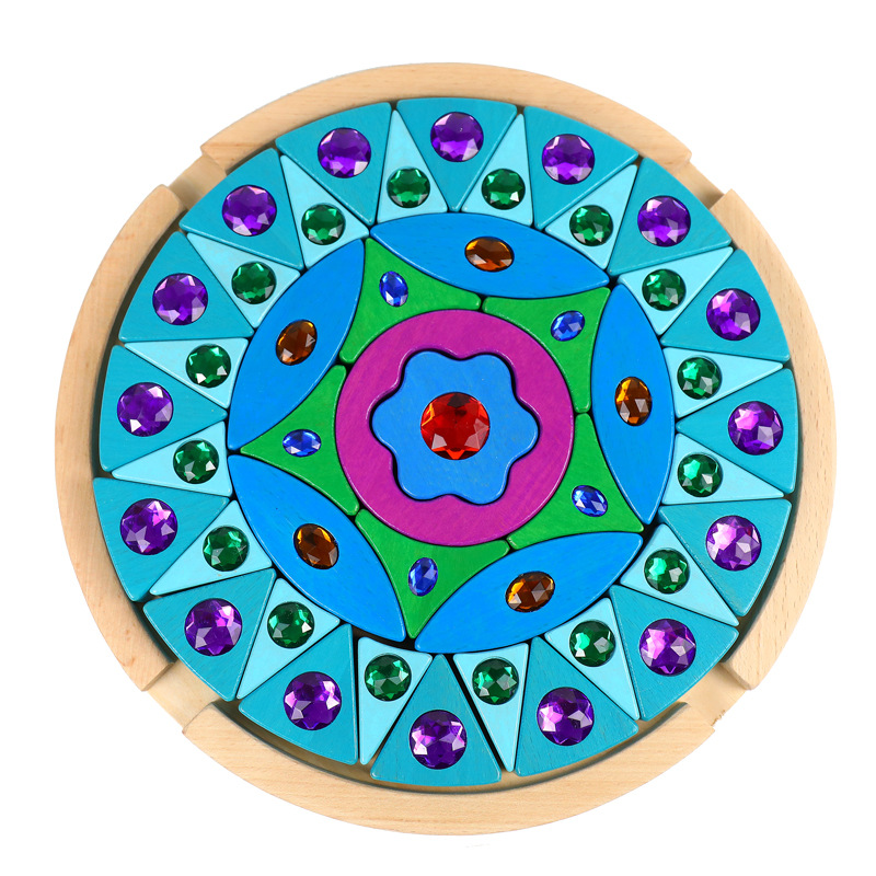 Madera mandala diamante bloques de construcción montaje creativo color cognición educación temprana los niños juguetes educativos