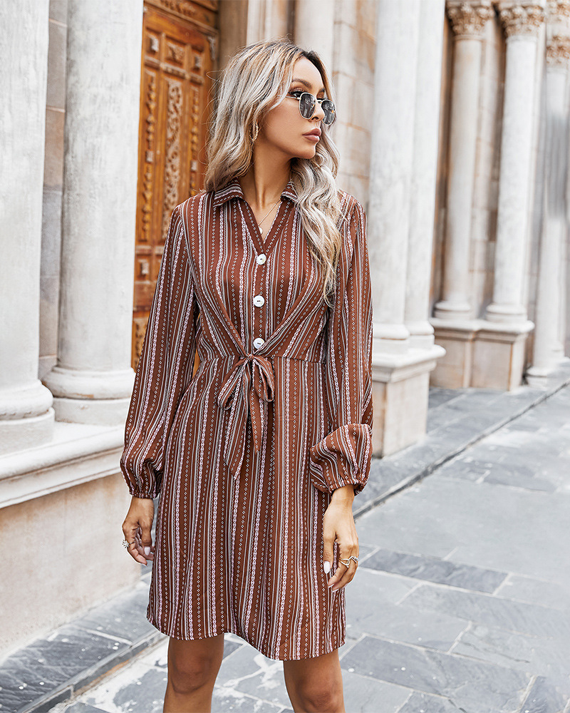 autumn and winter women s new style hot style classic striped shirt dress  NSKA272