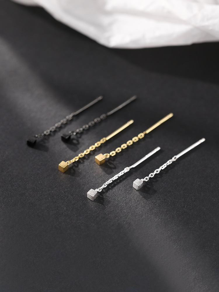 Pendientes de cubo geométrico de plata esterlina 925 pendientes pequeños elegantes japoneses y coreanos pendientes simples de moda pendientes de mujer