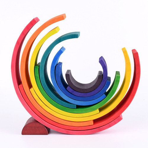 Wooden educational solid wood 12-piece arched rainbow bridge building blocks children's Jenga early childhood education parent-child interactive toys