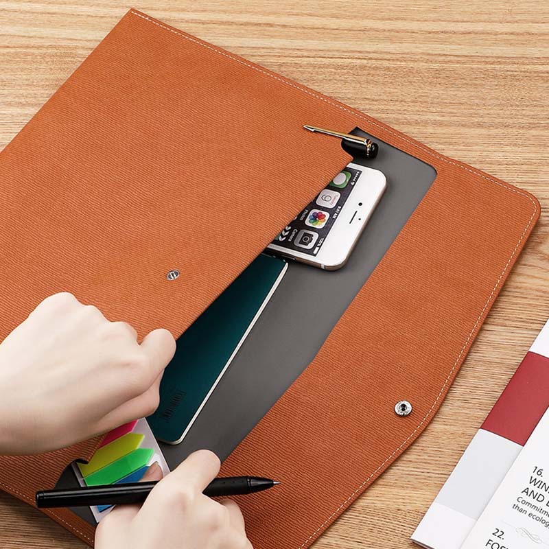 A4 Leather Magnetic Buckle Folder Bag Large Capacity Storage File Bag Conference Office Information File Bag