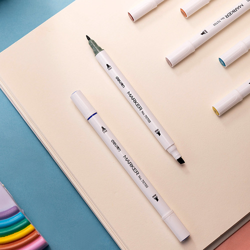 Deli 70700 double-head fine rod marker pen set student watercolor pen double-head painting color pen comic marker pen