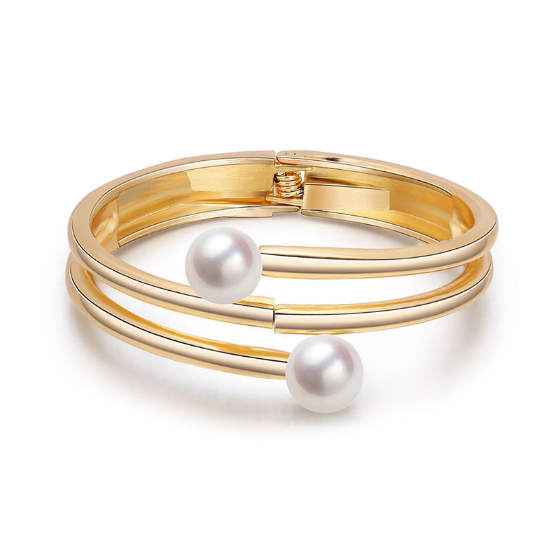 Fashion Double-headed Pearl Opening Bracelet display picture 2