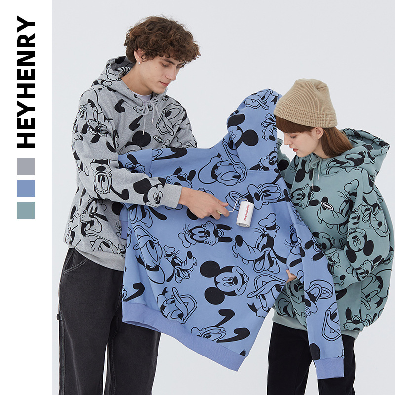 Hey Henry Cartoon Couple Outfit Loose Korean Version All-matchy Brand Sweater Men And Women Autumn And Winter Plus Velvet Mickey Jacket