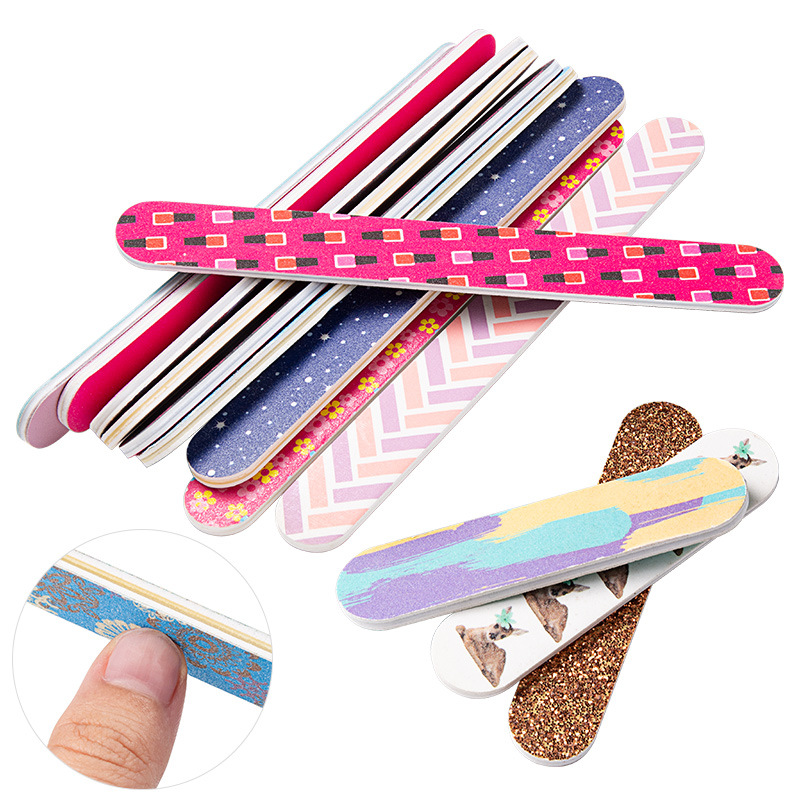 美甲海绵搓条迷你双面印花指甲锉指甲打磨修甲型工具图案随机