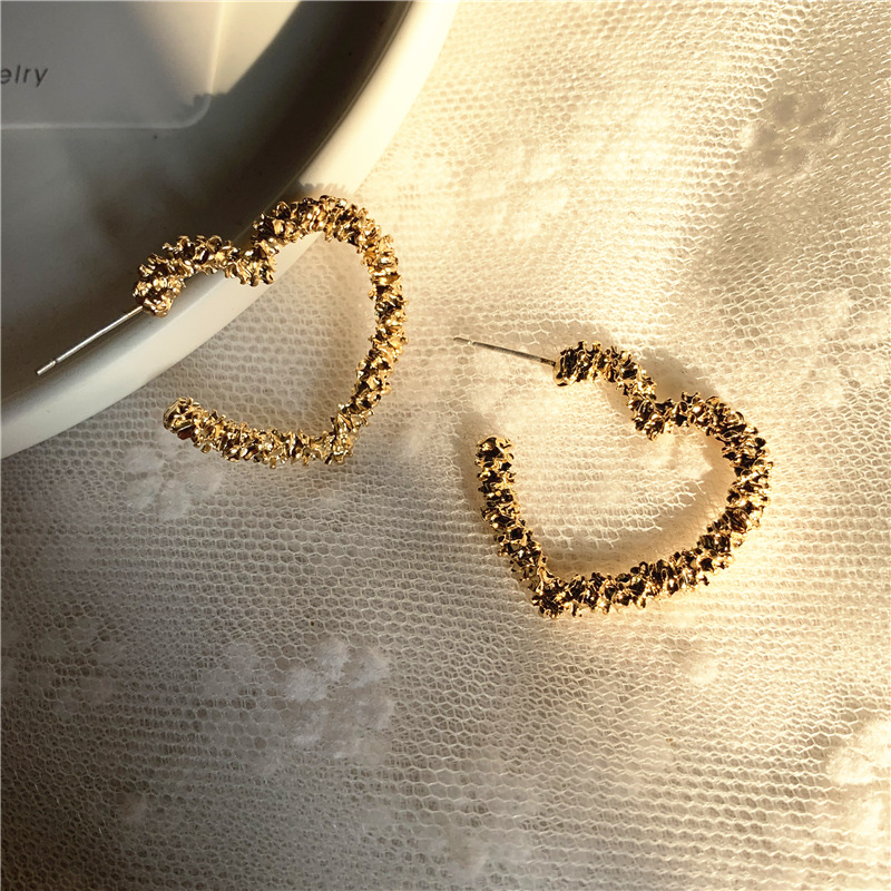 925 silver needle new fashion simple metal love peach heart geometric earrings wholesale nihaojewelr