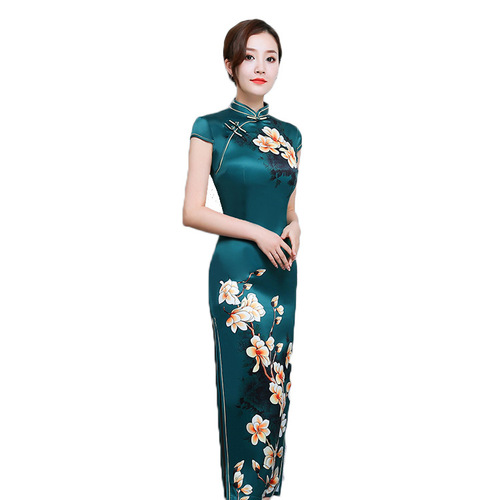 Silk short sleeve printed chinese dress cheongsam for women summer Republic of China style retro girl improved cheongsam skirt