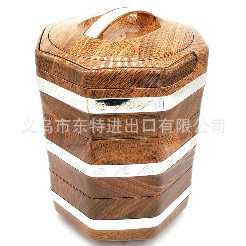 Stainless steel Japanese octagonal multi-layer bento box, wood-grain hand-held picnic lunch box, multi-purpose food grid gift lunch box detail image 3