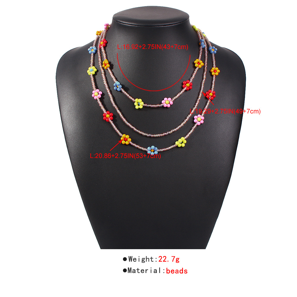 Bohemian Style Colorful Rice Bead Necklace Holiday Style Multi-layer Hand-knitted Flower Accessories display picture 1