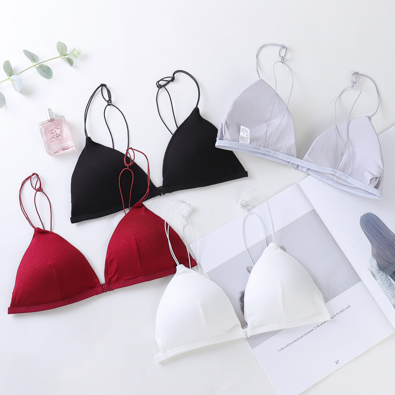 No Steel Ring Triangle Cup Underwear bra French Sexy Front Buckle Strap bra Girl Beautiful Back Thin Sling Underwear