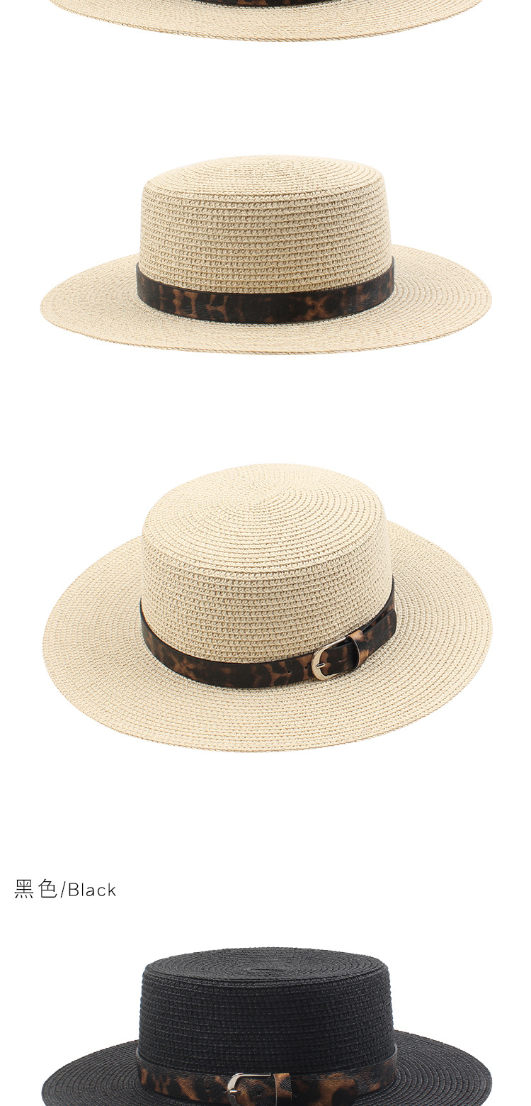 Fashion Summer New Style British Flat Top Hat Leopard Belt Print Fashion All-match Small Along The Ladies Outdoor Shade Straw Hat Nihaojewelry display picture 5