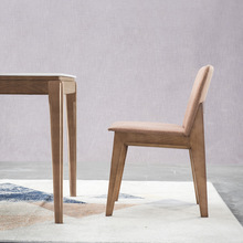 北欧实木胡桃卡其色餐椅家用现代简约美甲店椅子靠背椅布艺餐厅椅