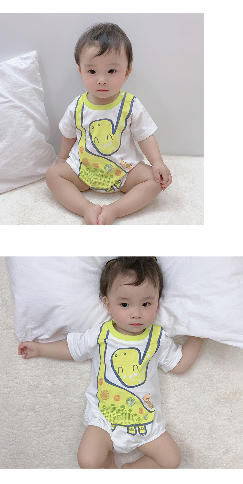 Summer New 0-2 Year Old Infant Baby Casual Cute Cartoon Dinosaur Printing Triangle Wholesale Nihaojewelry display picture 3