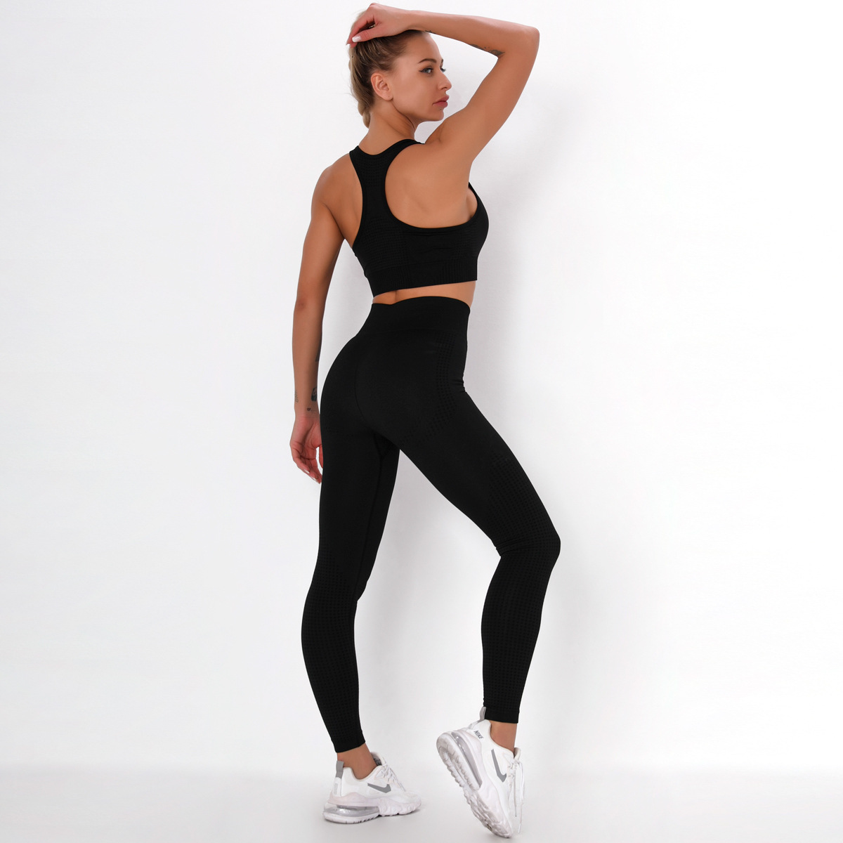 seamless knitted tight-fitting dot jacquard sports suit  NSLX9011