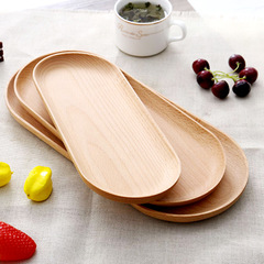 Japanese-style Wooden Plate with Landscape Craft, Beech Wood Elliptical Tray, Unpainted Natural Wood Bread Plate, Wooden Plate