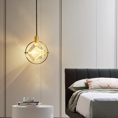 全铜轻奢卧室床头小吊灯简约现代长线吧台灯具个性网红单头水晶灯|ms
