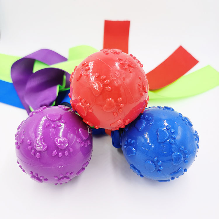 Nuevo suministro directo de fábrica Amazon mascota perro sonido juguete interactivo mordedura-resistente TPR cinta Bola de juguete al por mayor