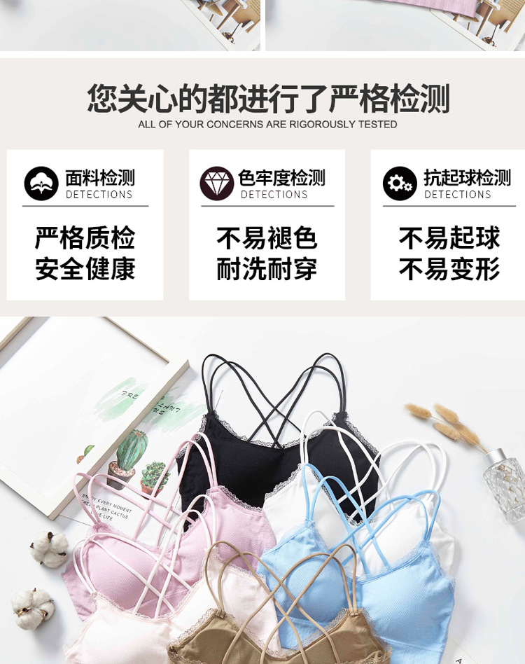 New non-mainstream color lace beauty back spaghetti-strap strapless bra for women without steel rings, with chest pads and thin shoulder straps detail image 9