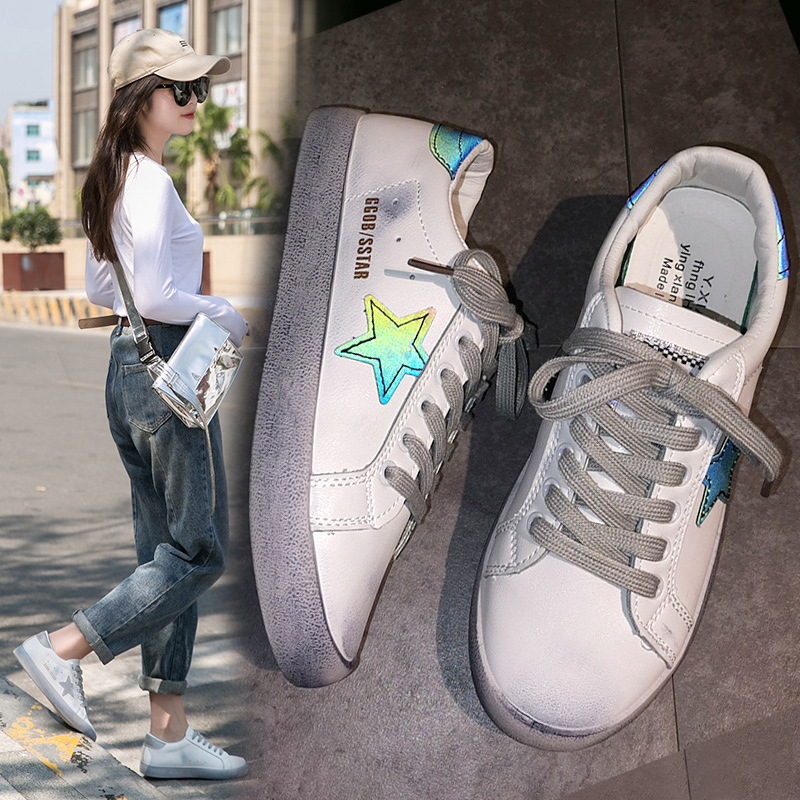 现货韩版休闲反光小脏鞋网红款网红学生板鞋小白鞋|ru