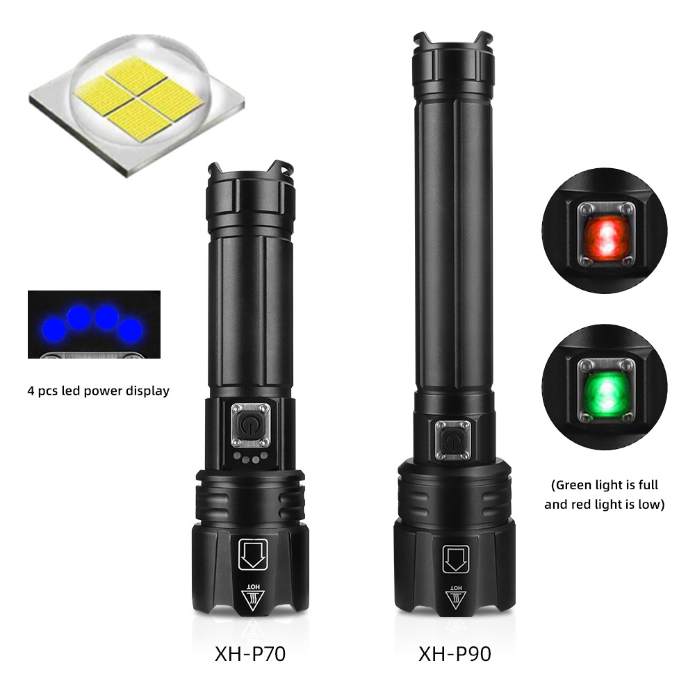 Cross border P70 aluminium alloy high-power Long shot Zoom Flashlight P90 outdoors multi-function portable battery Flashlight