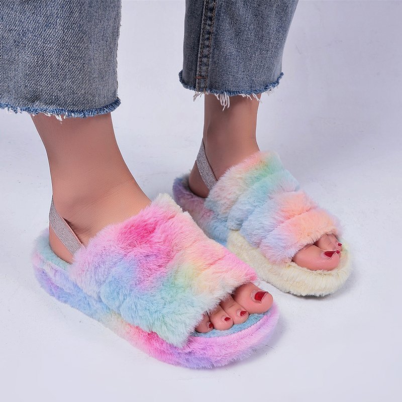 Women Fleece Plush Closed-Toe Open-Toe Summer Indoor Comfortable Cushioned Machine Washable House Shoes Indoor Shoes_voghion.com