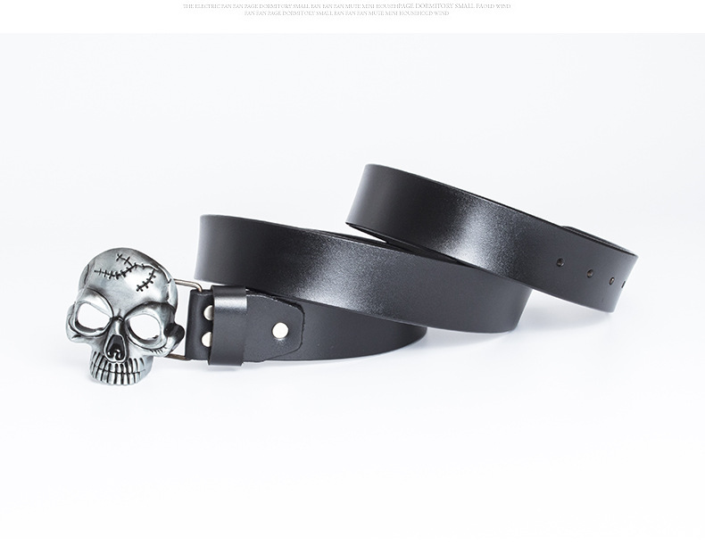 Men's Skull Head Belt Genuine Cowhide Leather Belt For Men_voghion.com