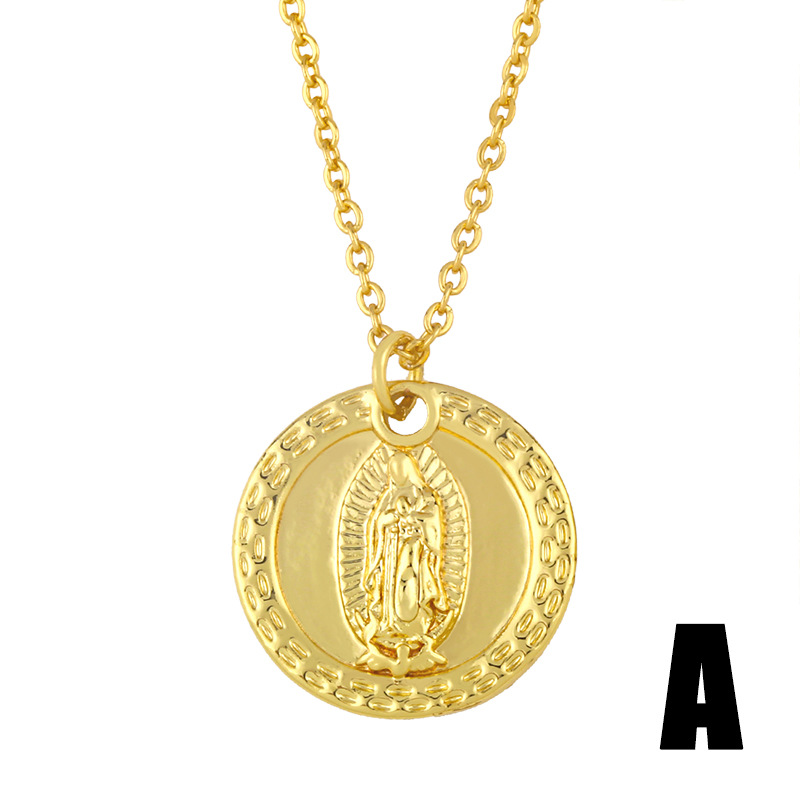 Plated 18k Gold Portrait  Gold Coin Medal Simple Copper  Necklace display picture 3