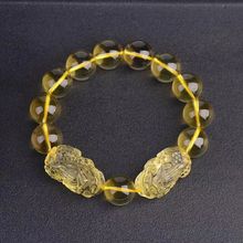 沁佩批发天然材质黄水晶貔貅手链精工雕刻顺毛禅意貔貅晶体通透款