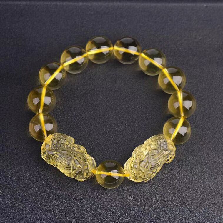 沁佩批发天然材质黄水晶貔貅手链精工雕刻顺毛禅意貔貅晶体通透款