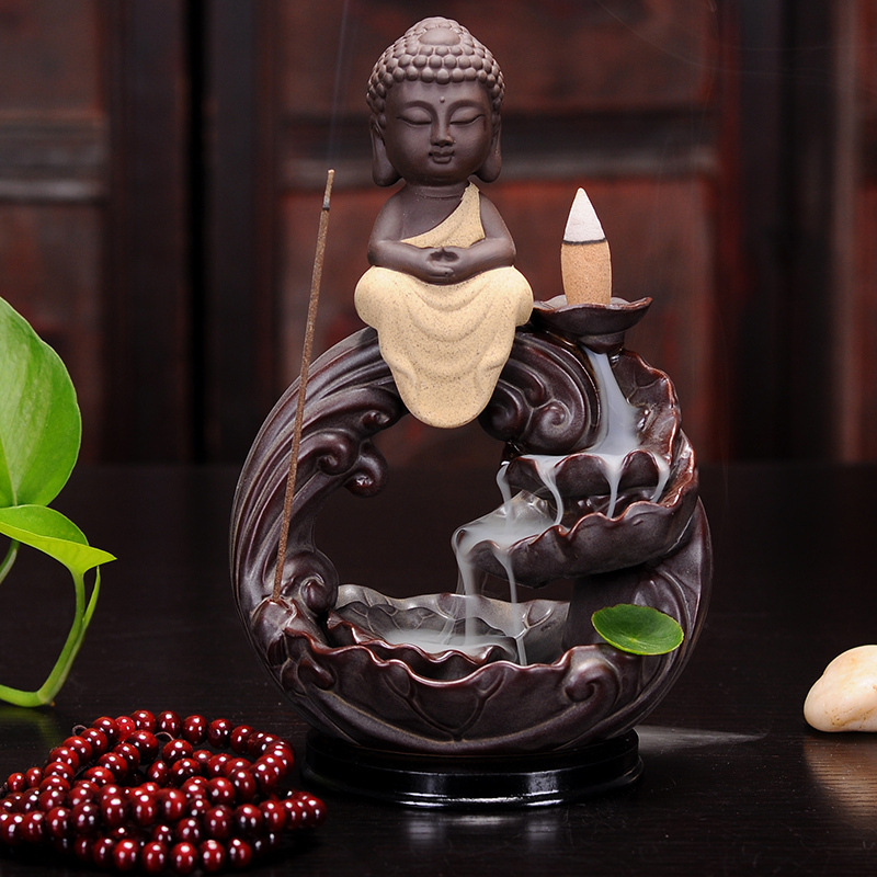 originality Backflow Incense burner ceramics May you always get more than you wish for Trinity a buddism godness guanyin Tathagata Vaporizer Tower incense Sandalwood Tea ceremony Decoration