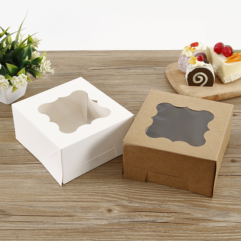现货杯子蛋糕包装盒牛皮纸4粒西点包装盒烘焙食品开窗蛋糕盒批发