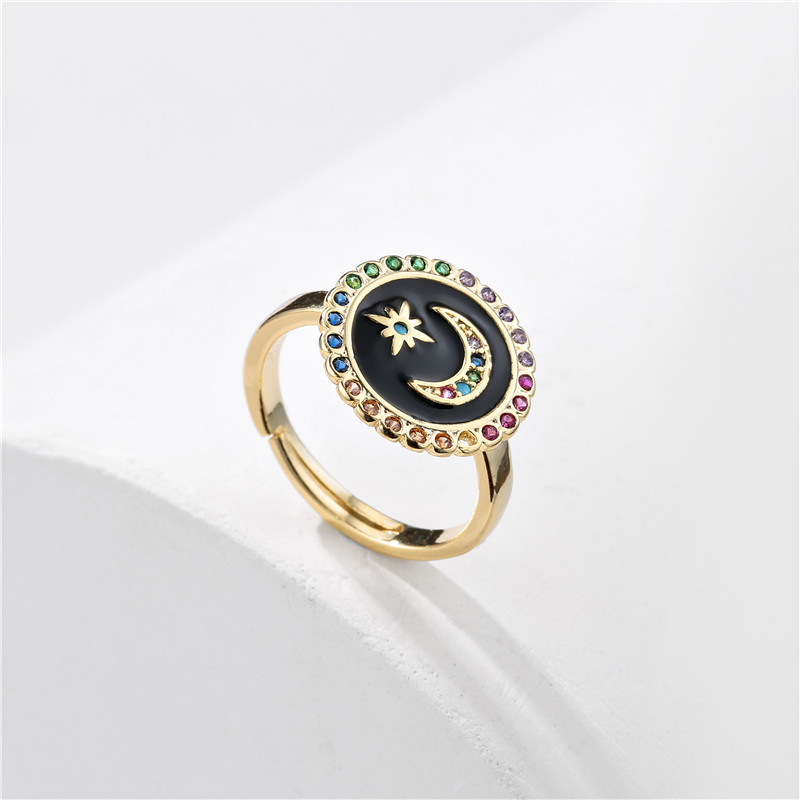 Fashion Oil Drop Moon Star Micro-inlaid Color Zirconium Opening Ring display picture 1