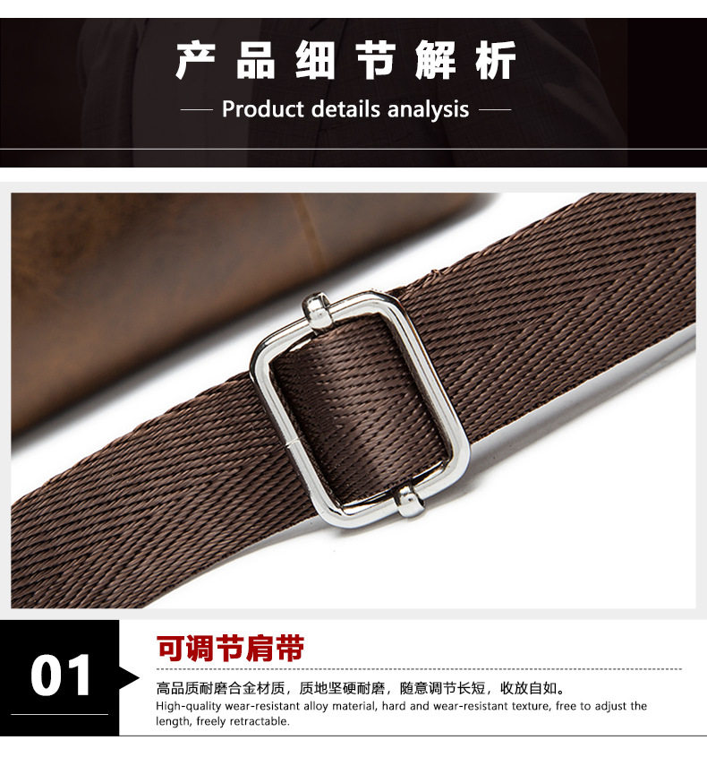 Túi đeo chéo nam da bò thật vân trơn phong cách công sở, đựng vừa máy tính bảng 8 inch — Cà phê, Màu đen, Cà phê đậm 7347 chi tiết 22
