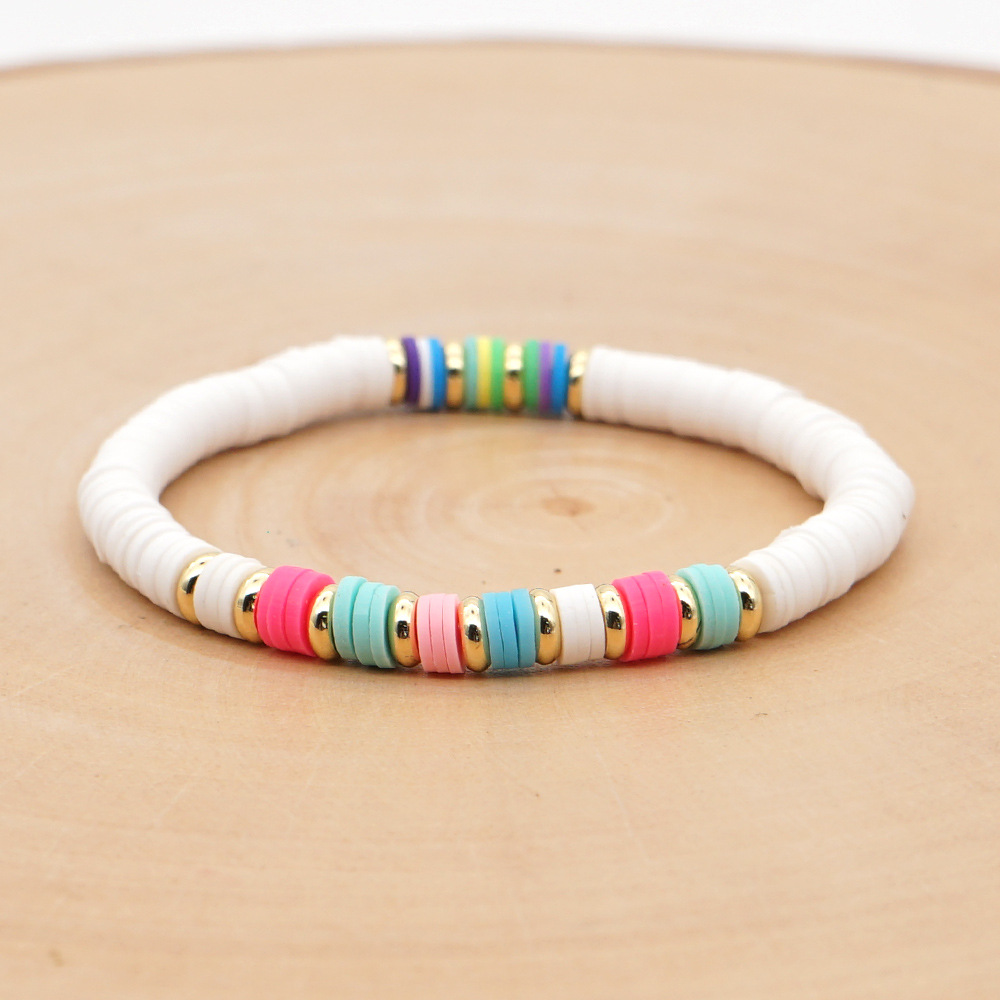 Bohemian Rainbow Color Polymer Clay 6m Bracelet Female Stainless Steel Color Retaining Spacer Ethnic Style Elastic String Bracelet Ornament display picture 5