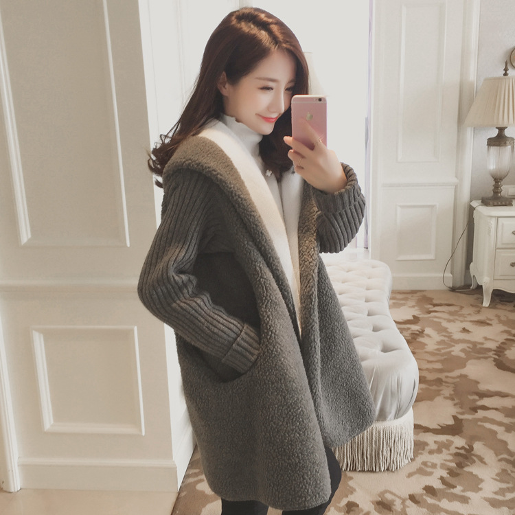 Winter lamb wool coat female Korean stud...